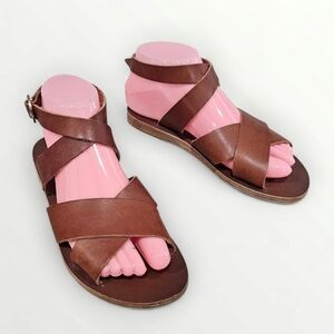 KYMA Brown Criss Cross Leather Slingback Sandals 36/5.5-6M